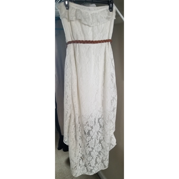 White Hi-Lo Strapless Dress - Picture 2 of 4